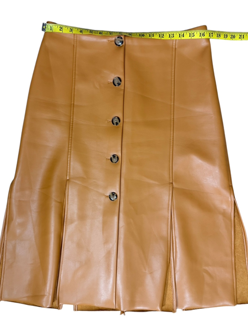 Banana Republic Button-Front Seamed Vegan Leather Midi Skirt in Cognac Tan - Picture 8 of 12